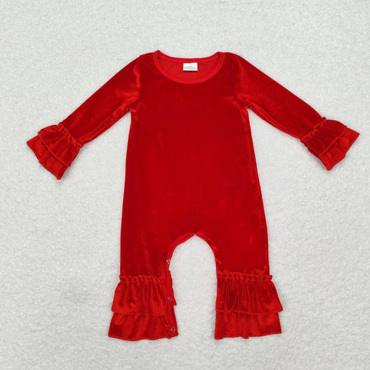 LR1286 Christmas red velvet long sleeve girls romper