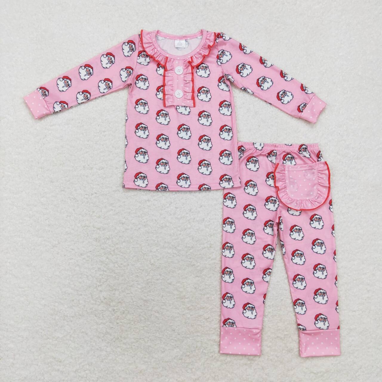 GLP1269 bamboo Christmas Santa pink long sleeve pants girls pajamas