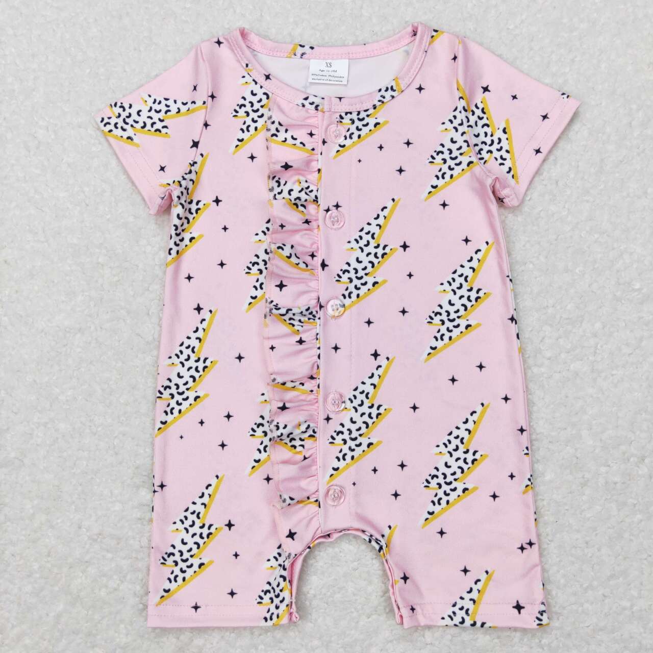 SR0523 Lightning pink ruffles short sleeve girls romper