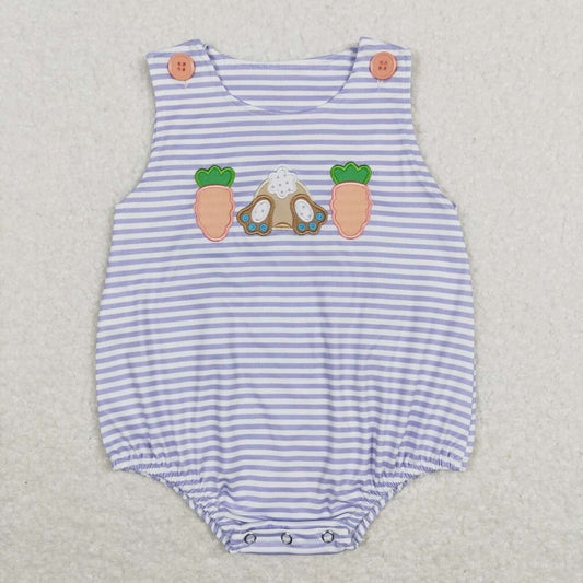 SR0534 Easter rabbit carrot blue striped sleeveless boys romper