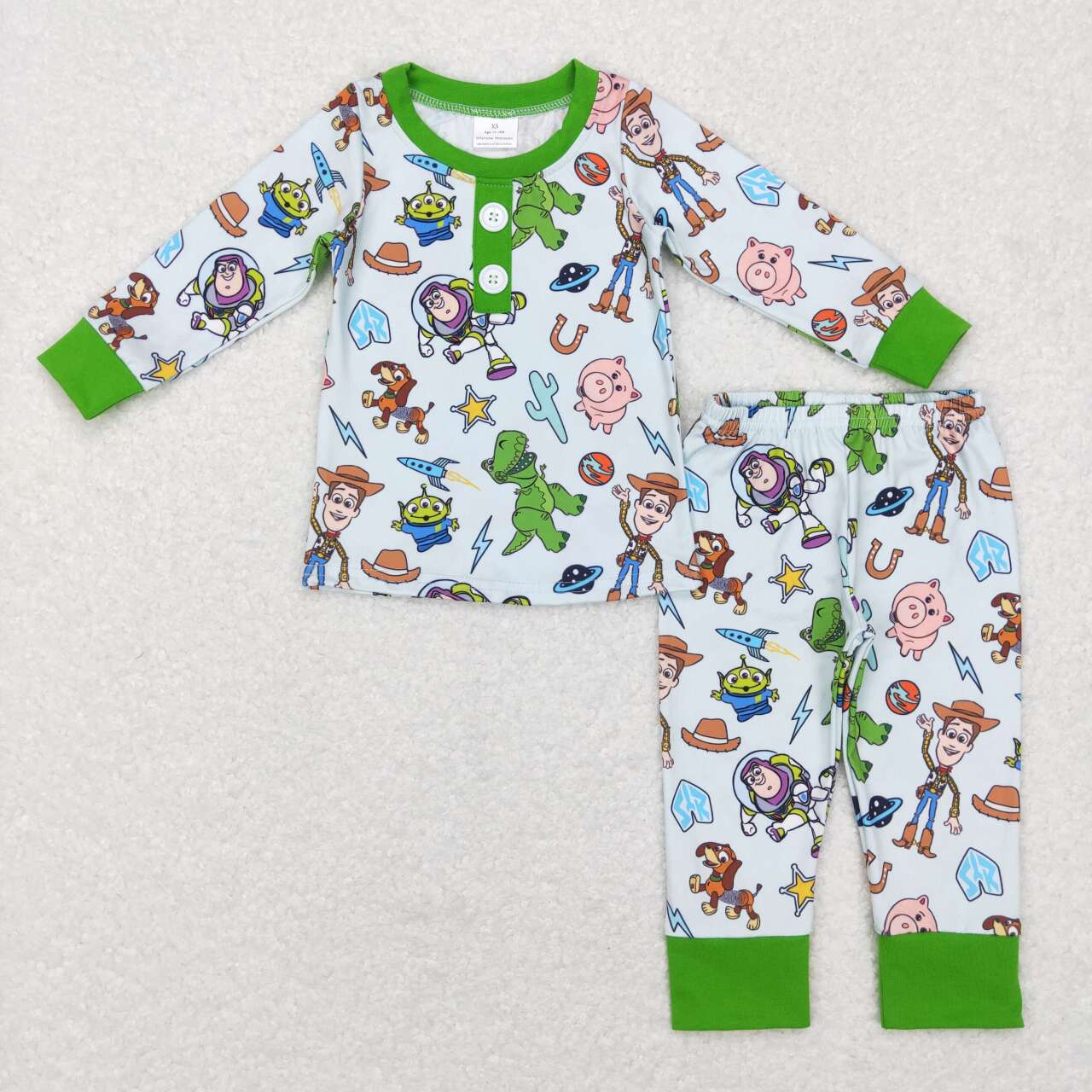 BLP0411 Cartoon toy green long sleeve pants boys pajamas