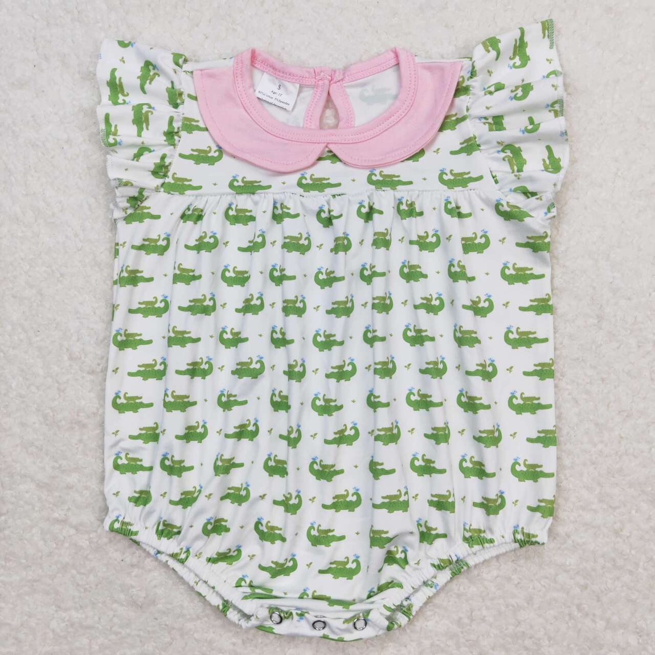 SR1068 Crocodile green flutter sleeve girls romper