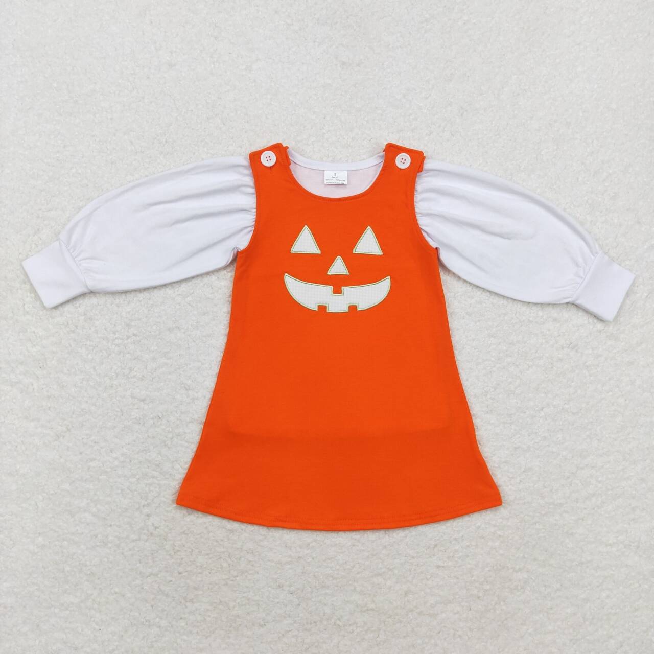 GLD0807 embroidery Halloween white long sleeve smile pumpkin orange sleeveless girls 2pcs dress