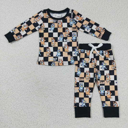 BLP0190 Cartoon Dogs Black Cell Long Sleeves Boys Pajamas