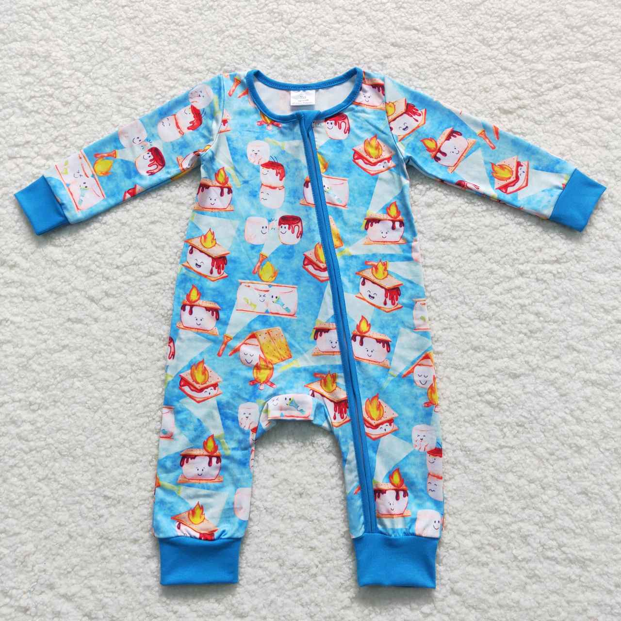 LR0617 Sandwich biscuit blue long sleeve boys romper