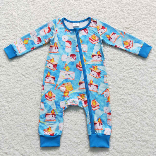 LR0617 Sandwich biscuit blue long sleeve boys romper
