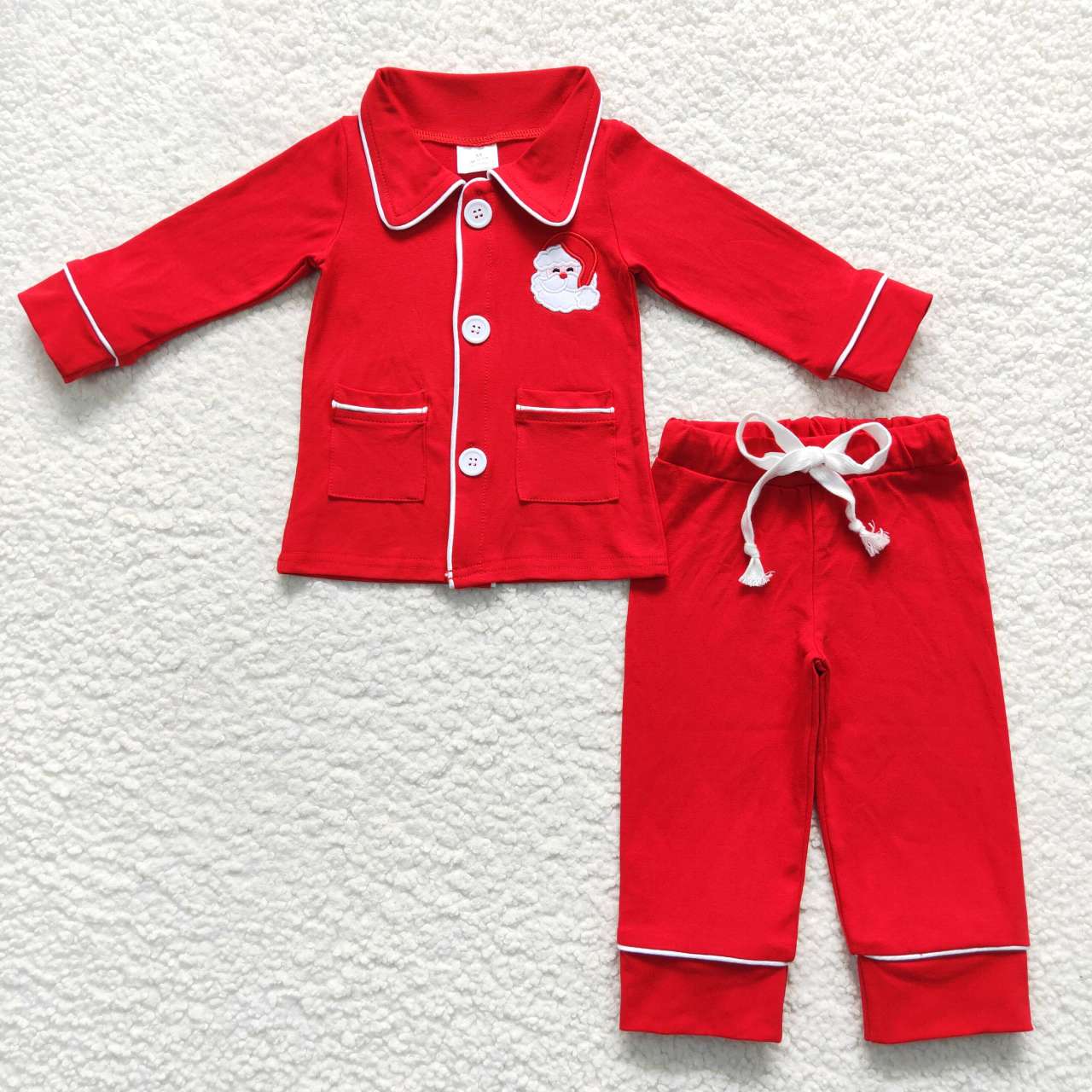 BLP0295 Embroidery Christmas Santa Claus red cotton long sleeve pants boys pajamas