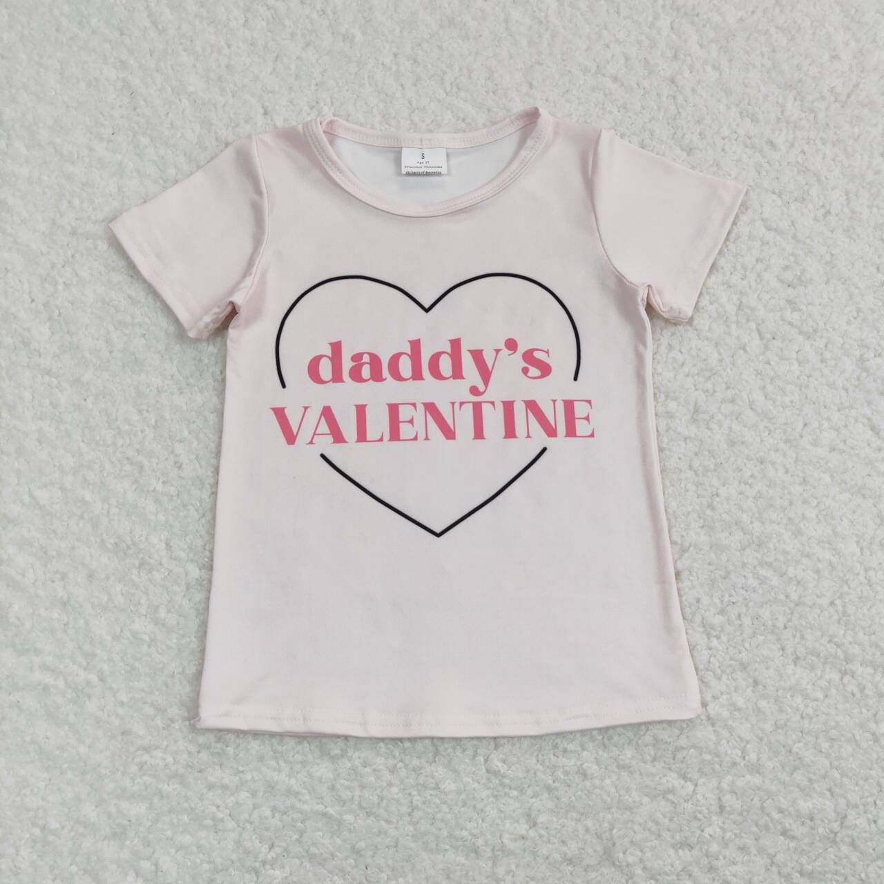 GT0452 Daddy's Valentine Pink Short Sleeve Girls Top