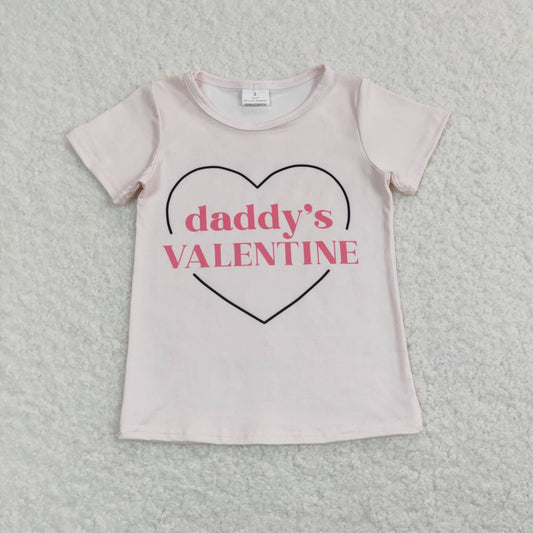 GT0452 Daddy's Valentine Pink Short Sleeve Girls Top