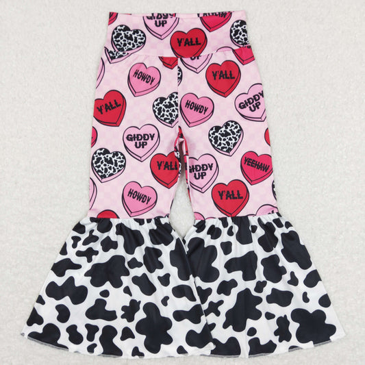 P0344 Valentine's Day heart pink cow print milk silk girls pants