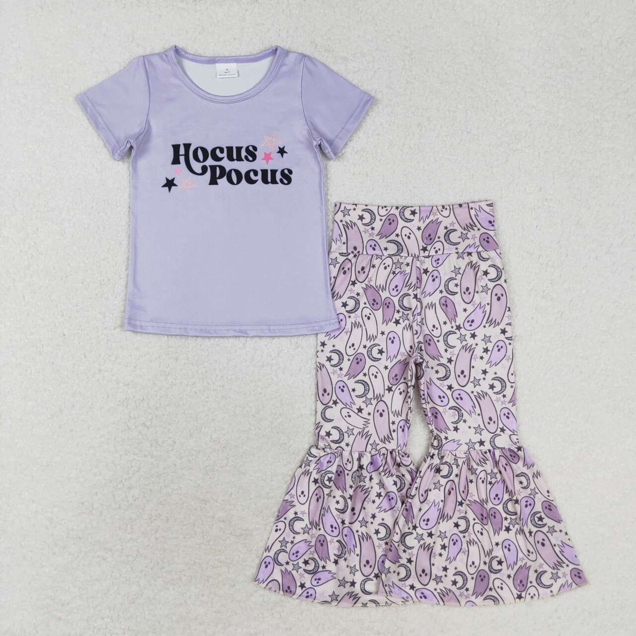 GSPO1669 Halloween purple short sleeve spooky pants girls set