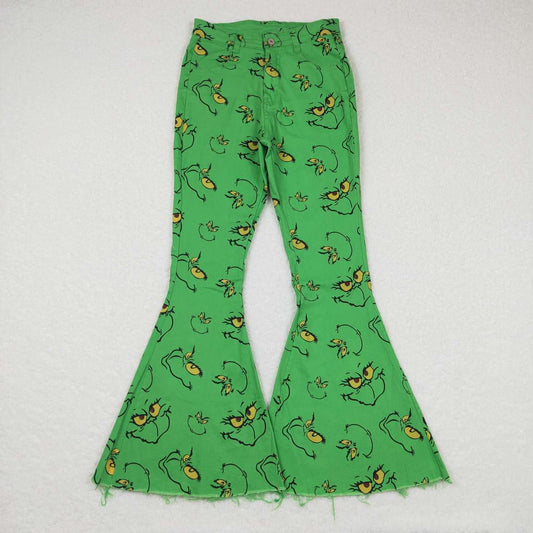 P0323 Christmas green face adult denim pants