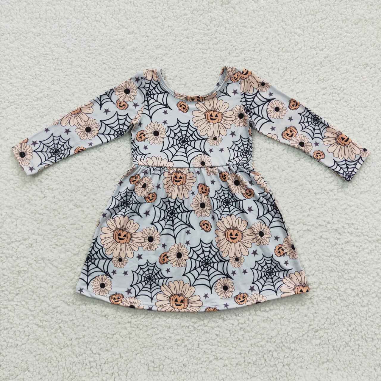 GLD0195 Halloween Flowers Long Sleeve Girls Dress