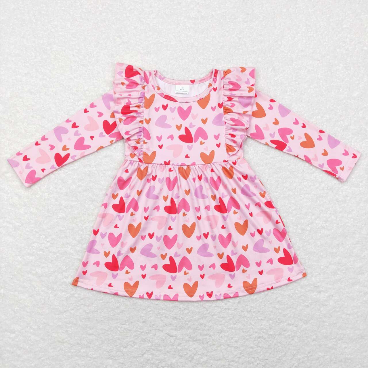 GLD0460 Valentine's Day red heart pink long sleeve girls dress
