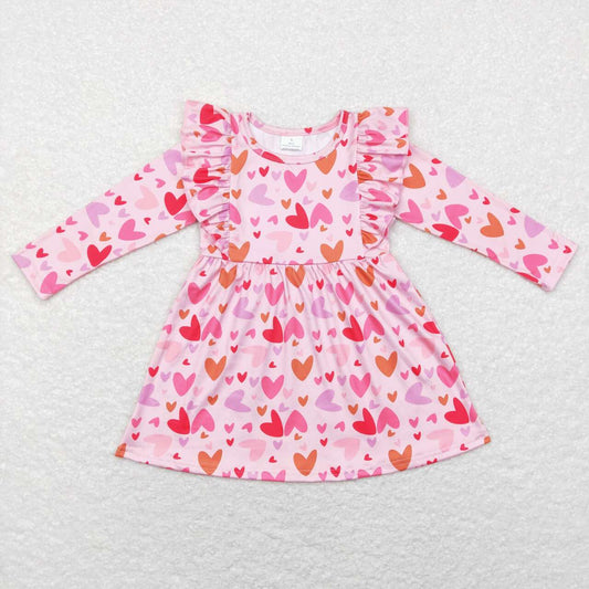 GLD0460 Valentine's Day red heart pink long sleeve girls dress