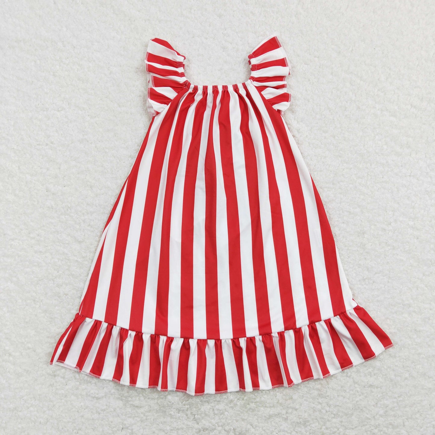 GSD0675 July 4th Red Striped Blue Star Flutter Sleeve Girls Dress