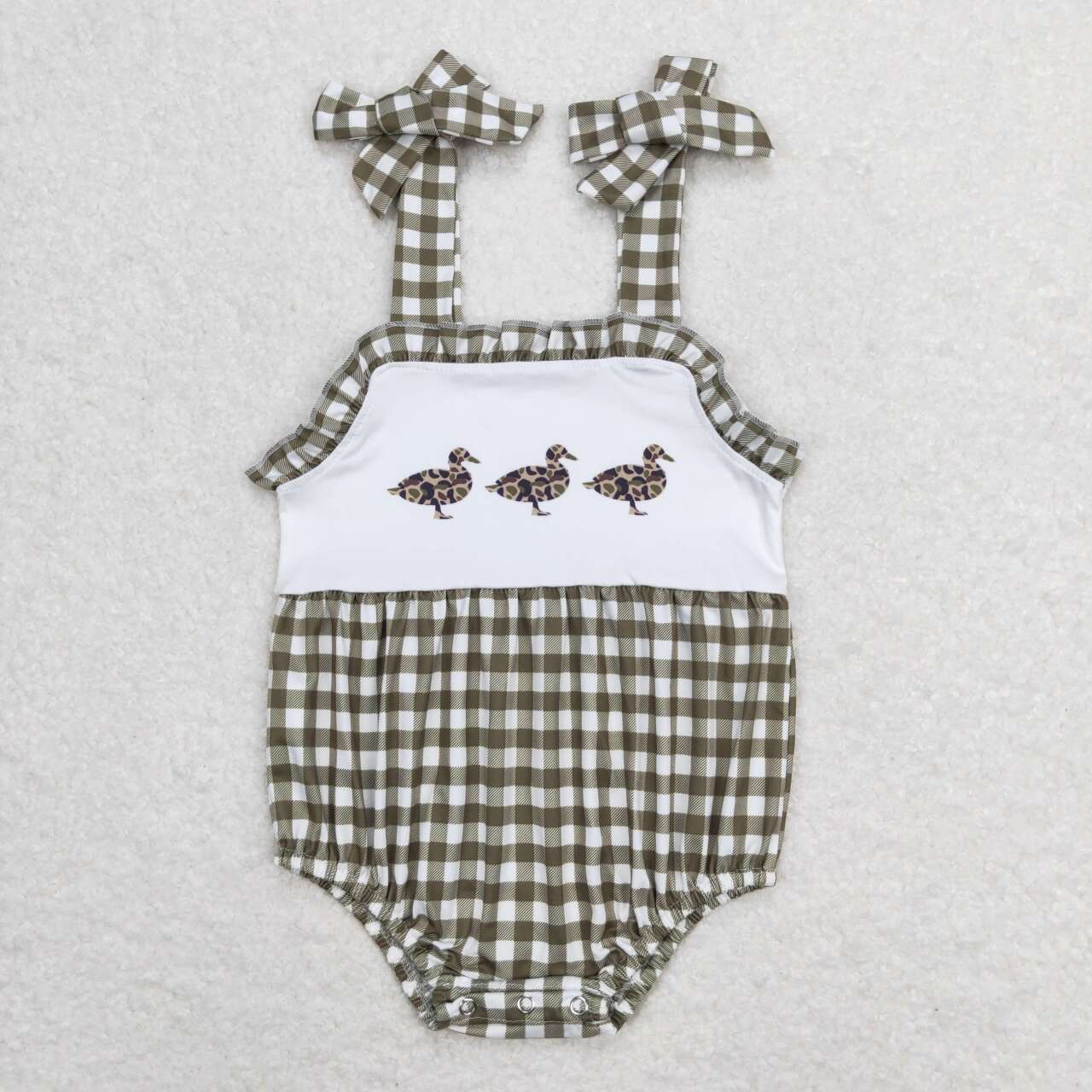 SR1168 Mallard green checkered girls romper