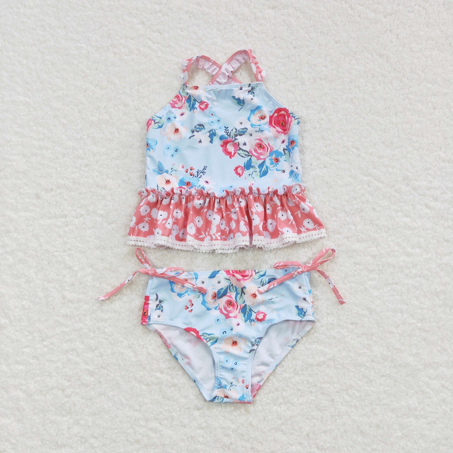 S0159 Flowers blue pink girls swimsuits