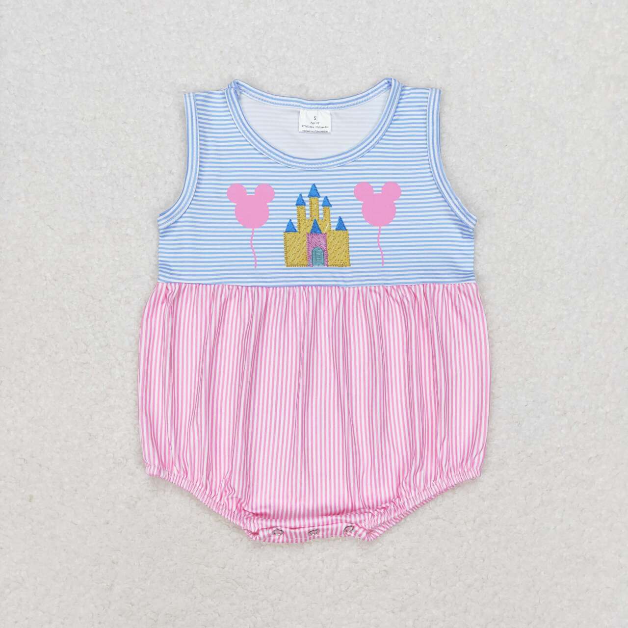 SR1410 cartoon M castle hot pink striped sleeveless girls romper