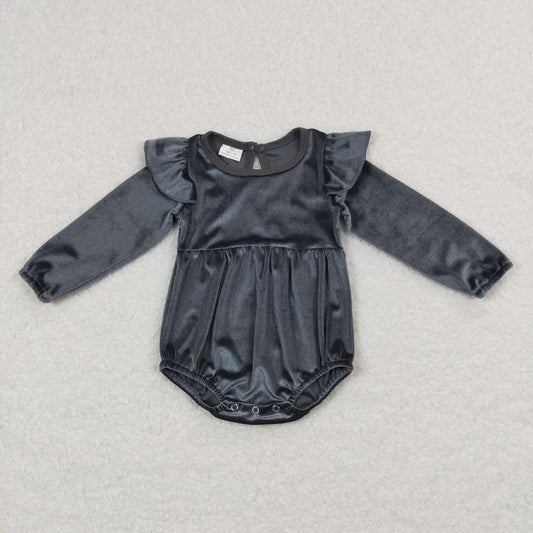 LR0685 Grey velvet long sleeve girls romper