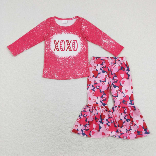 GLP1131 XOXO Heart Red Long Sleeve Hot Pink Pants Girls Set Kids Valentine's Day Clothes