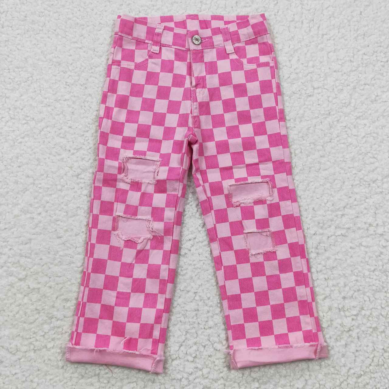 colorful checkered girls jeans RTS sibling clothes