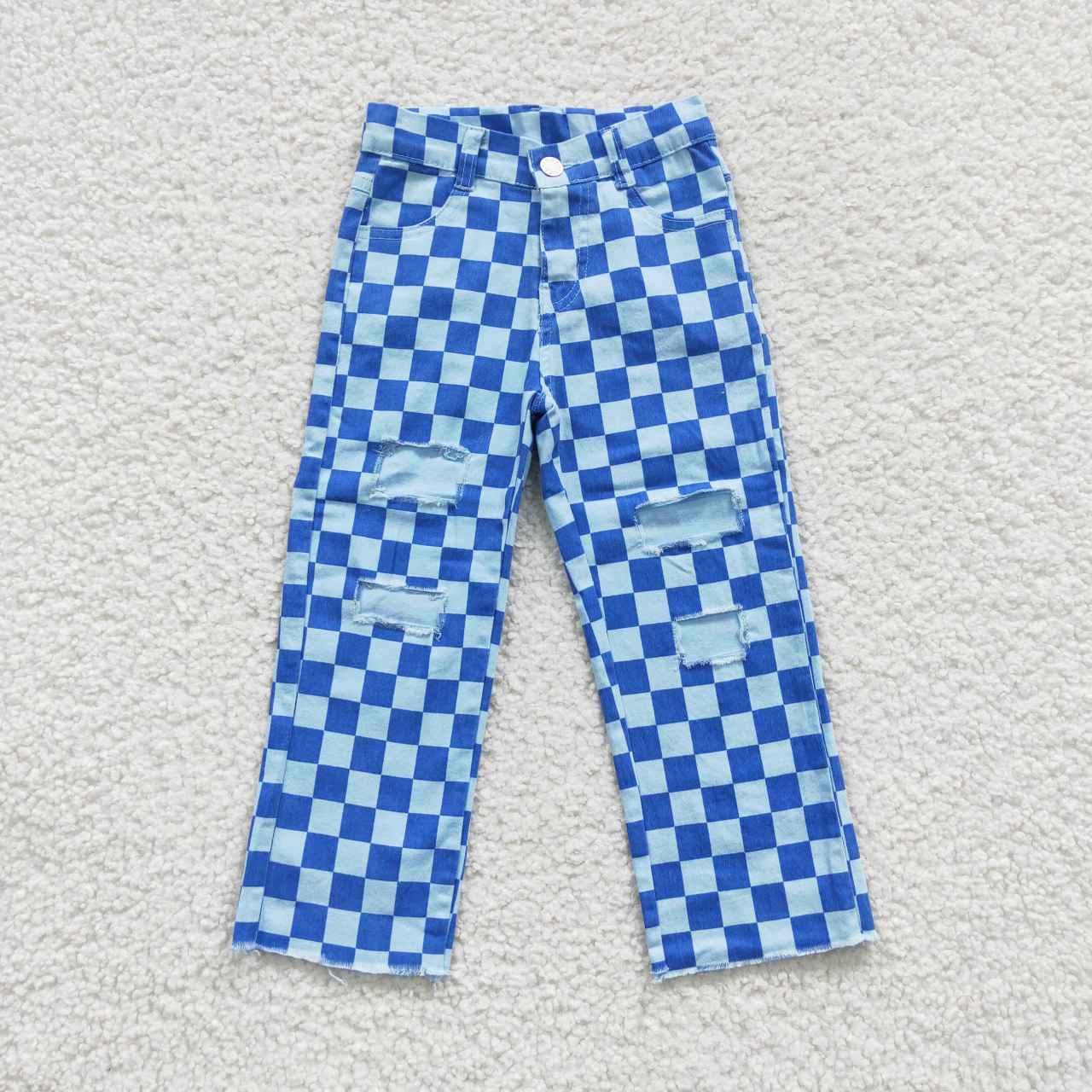 colorful checkered girls jeans RTS sibling clothes