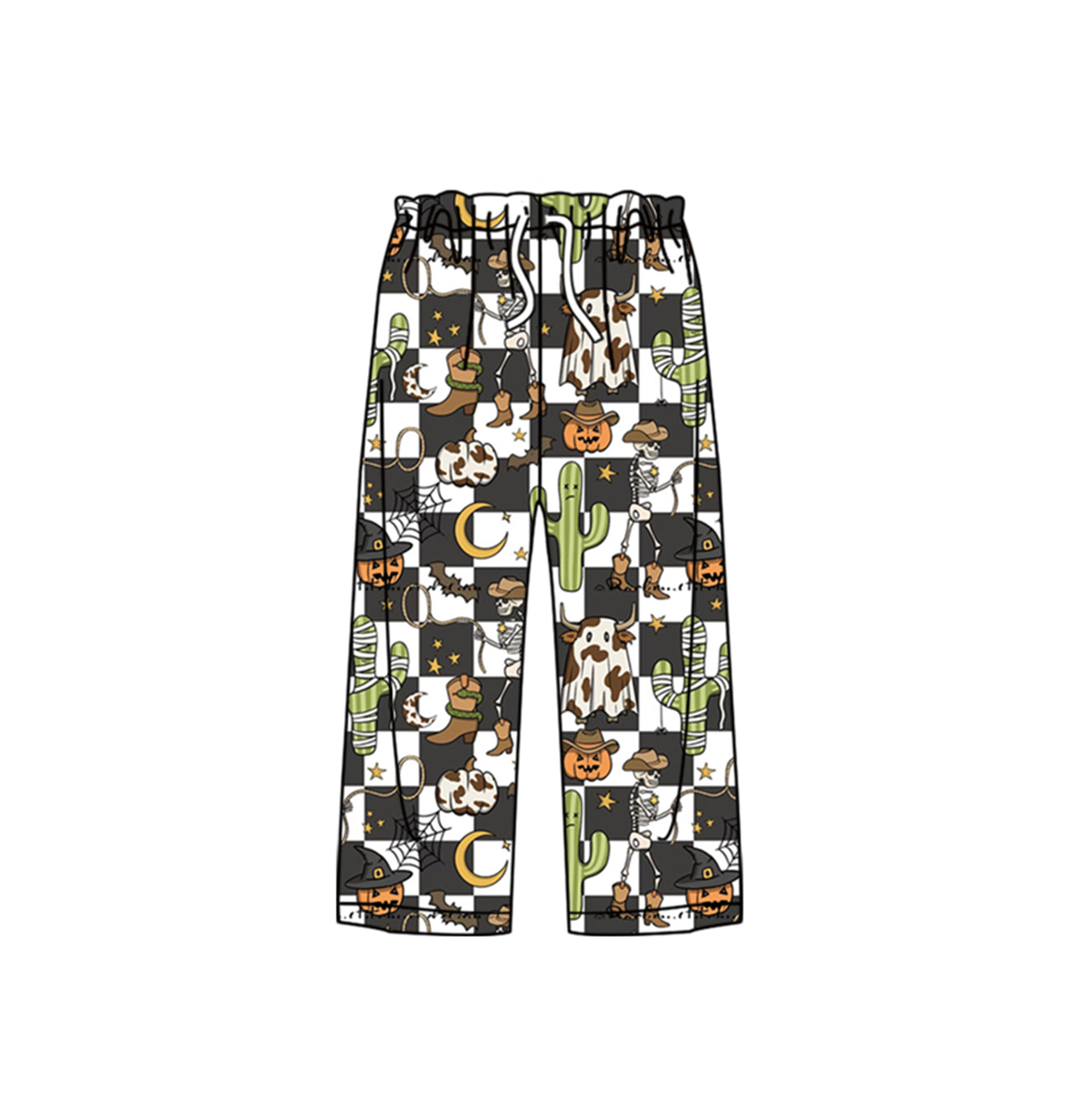 Preorder P0170 Halloween Pumpkin Skull Black Plaid Print Adult Pants