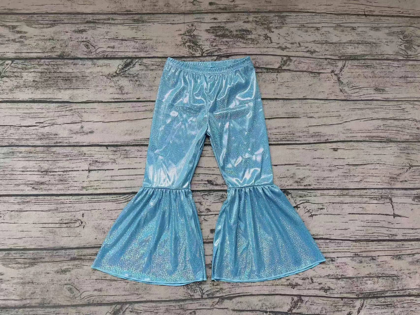 preorder P0190 Sky Blue Metallic Glitter Lurex Shimmer Silk Disco Pants