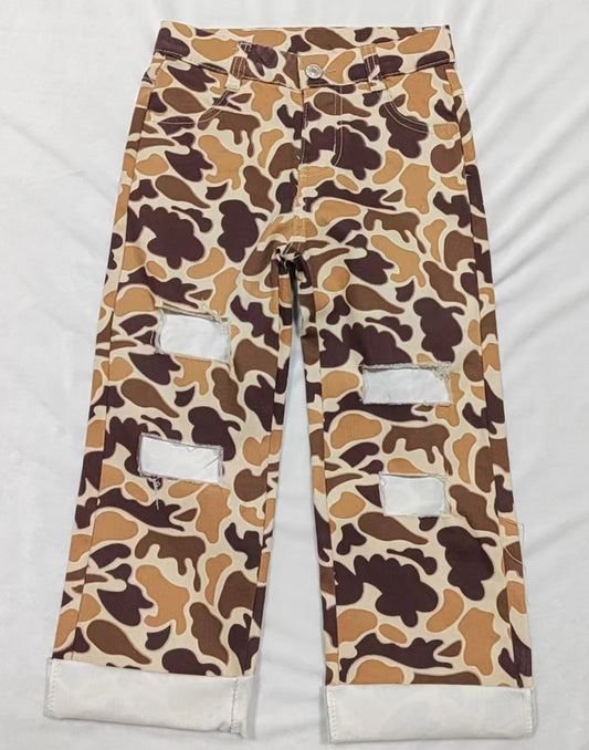 preorder P0411 Boy Hunting Brown Camo Ripped Boys Denim Pants Boys Jeans