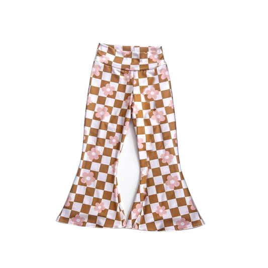 preorder P0448 Pink flowers khaki checkered girls pants