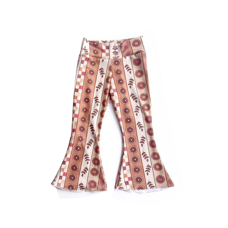 preorder P0450 Flowers striped checkered girls pants
