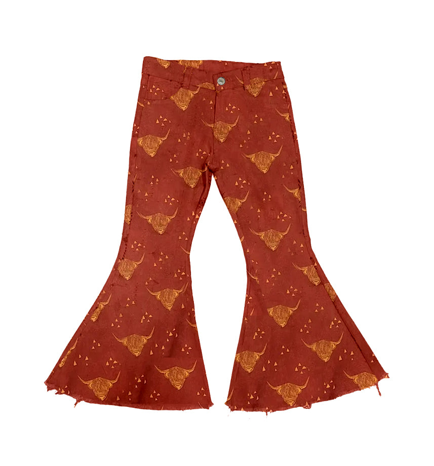 preorder P0453 highland cow red denim pants girls jeans