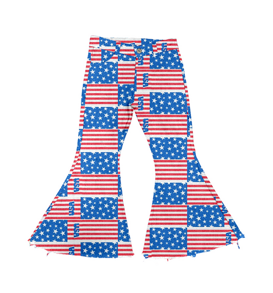 preorder P0456 July 4th star red striped denim pants girls jeans