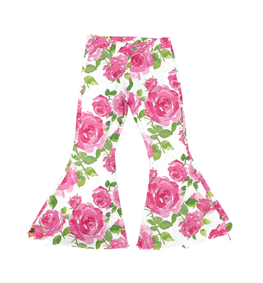 preorder P0465 hot pink flowers denim pants girls jeans