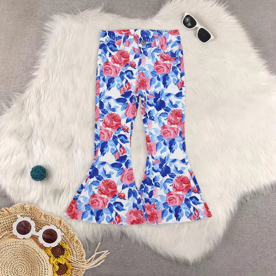 blue flowers rose girls jeans/dress RTS sibling clothes