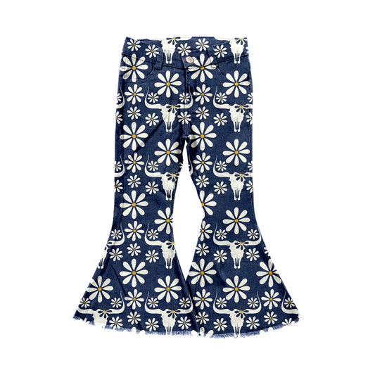 preorder P0474 cow flowers dark blue denim pants girls jeans