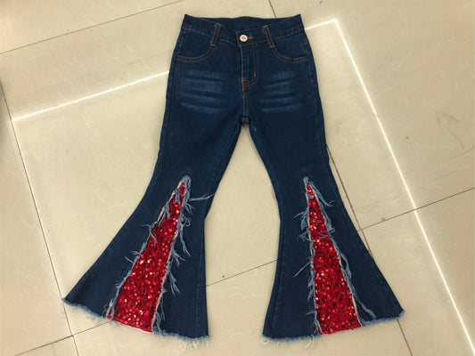 preorder P0532 red sequin blue denim pants girls jeans