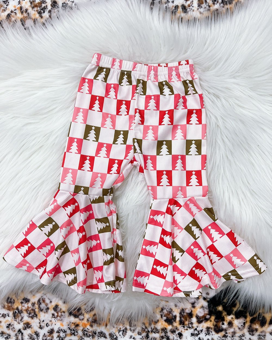 preorder P0595 Christmas tree pink checkered pants girls pants