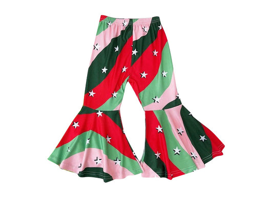 preorder P0628 Christmas red green pink striped star milk silk girls pants