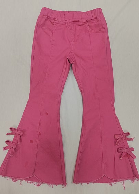 preorder P0731 Hot Pink Bows Bell Bottoms Girls Jeans Denim Pants