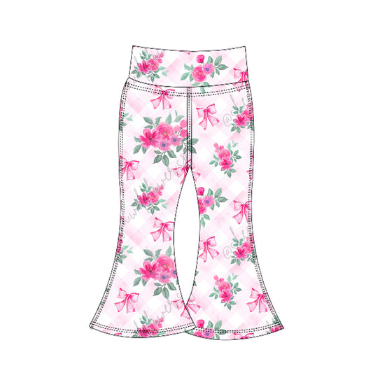 preorder P0772 yoga hot pink bows flowers girls pants