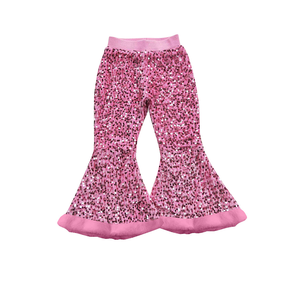 preorder P0794 pink sequin fur girls pants