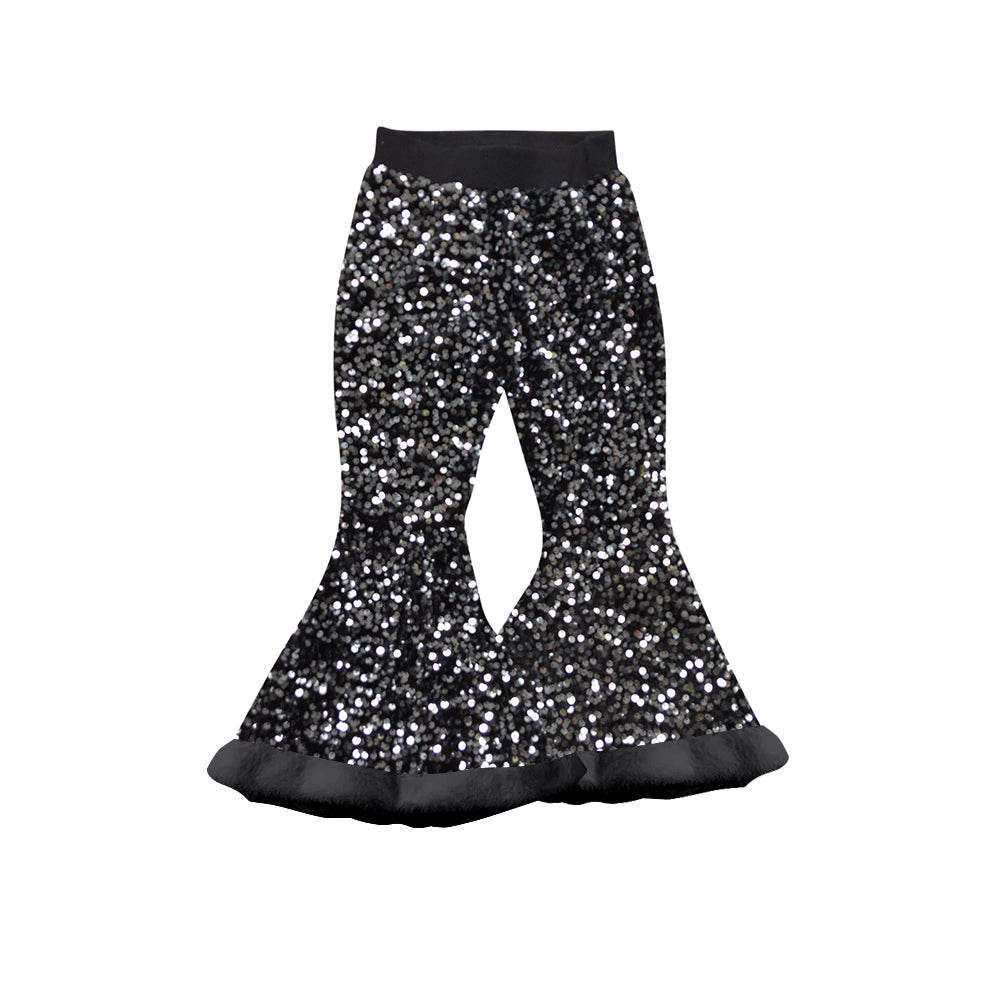 preorder P0799 black sequin fur girls pants