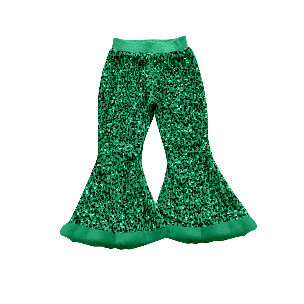 preorder P0782 green sequin fur girls pants