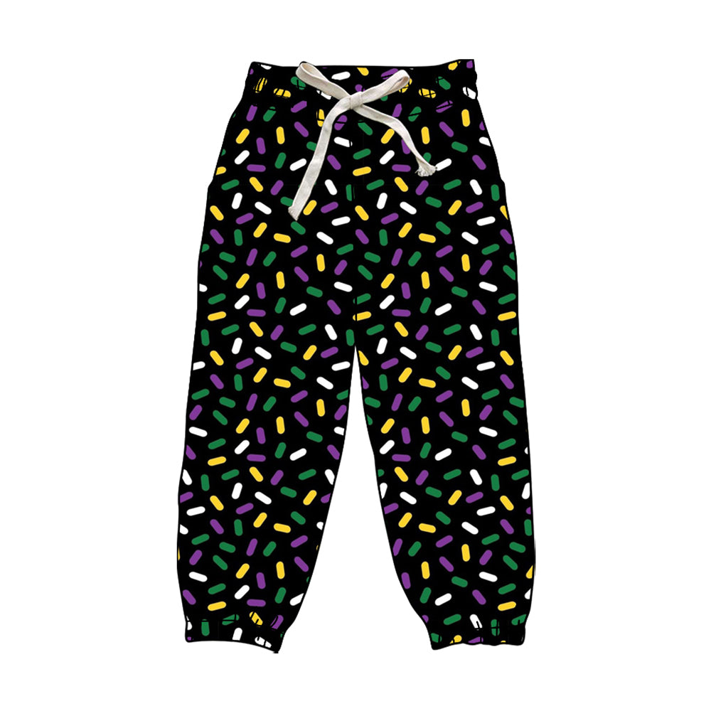 preorder P0842 Mardi Gras purple/green/yellow sprinkles print adult women pants