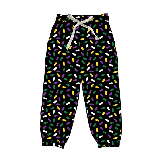 preorder P0842 Mardi Gras purple/green/yellow sprinkles print adult women pants