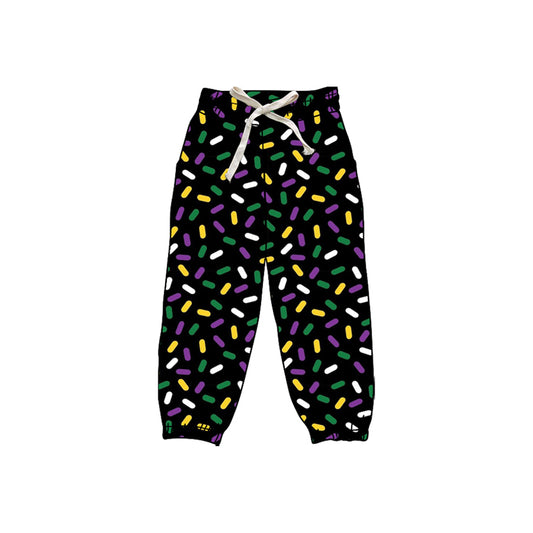 preorder P0843 Mardi Gras purple/yellow/green sprinkles print girls pants