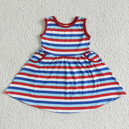 A1-13-2 Striped Print 4th Of July Twirl Dress