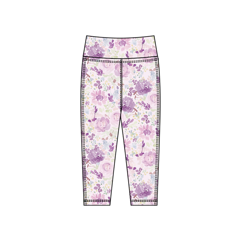 preorder P0916 yoga pink purple flowers girls pants